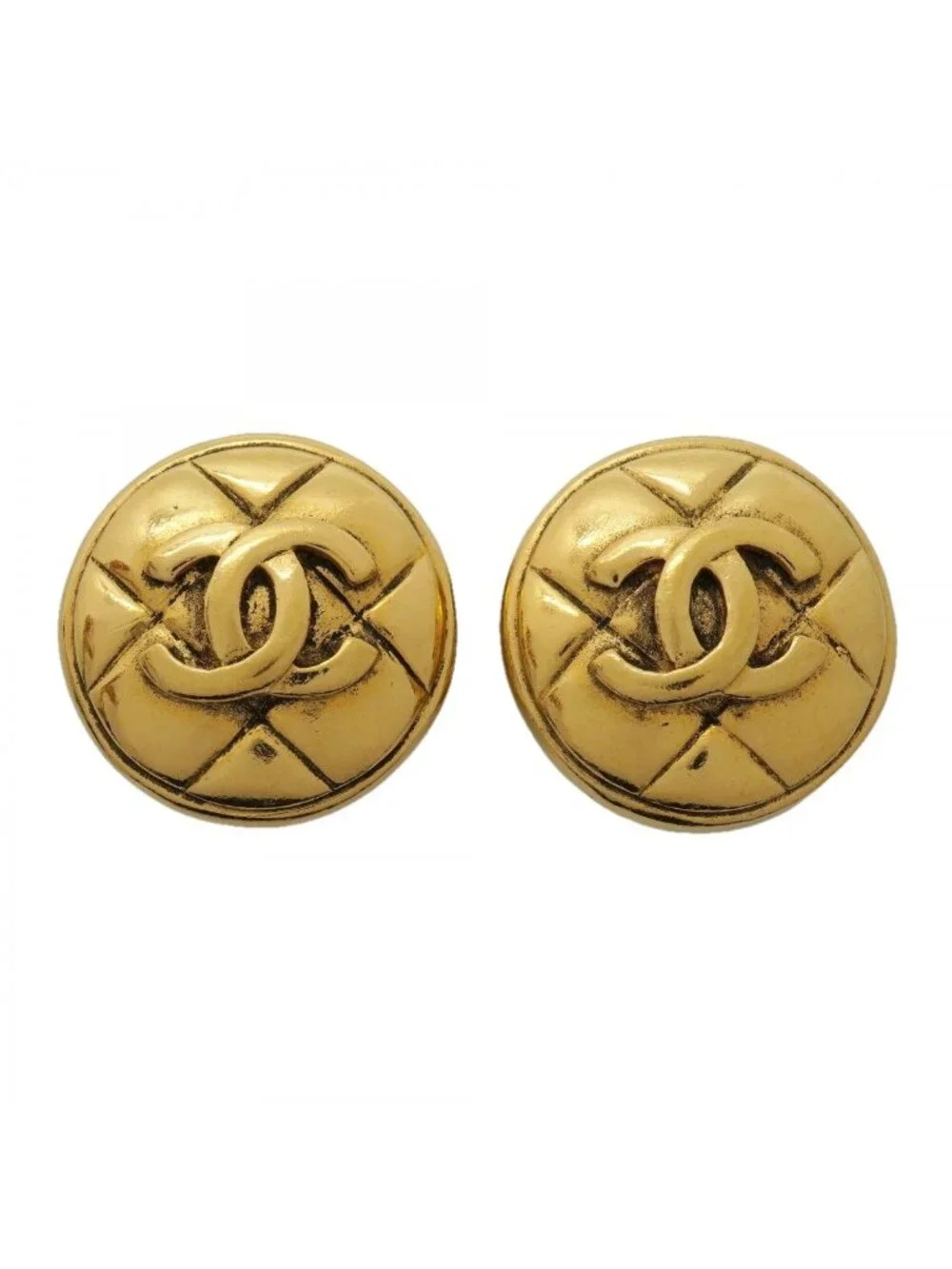 Chanel Earrings Vintage CC Logo Quilted Round